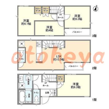 グランドピアノ可の賃貸物件 4 LDK 16.9万円の図面１