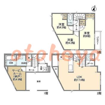 グランドピアノ可の賃貸物件 3 SLDK 17.9万円の図面１