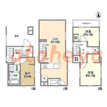 楽器可の賃貸物件 2 SLDK 22.1万円の図面１