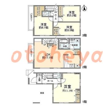 グランドピアノ可の賃貸物件 4 LDK 18.4万円の図面１