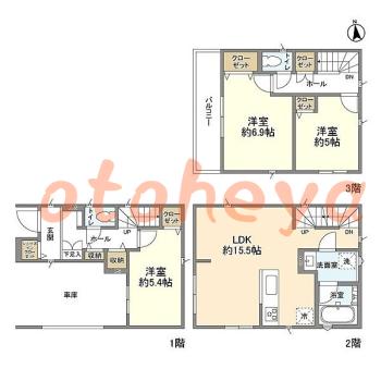 楽器可の賃貸物件 3LDK 27.9万円の図面１