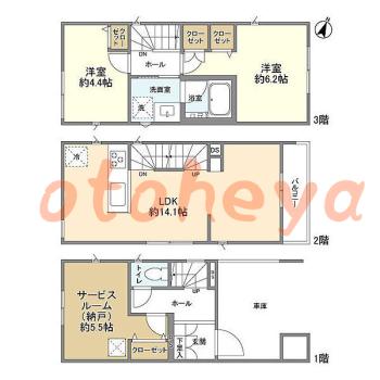 楽器可の賃貸物件 2 SLDK 23.5万円の図面１