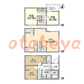 防音室のある楽器可 賃貸物件 2 SLDK 30.7万円の図面１