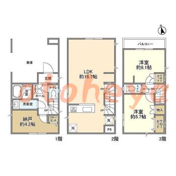 グランドピアノ可の賃貸物件 2 SLDK 23.9万円の図面１