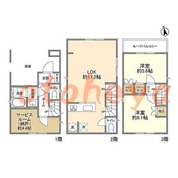 グランドピアノ可の賃貸物件 2 SLDK 23.6万円の図面１