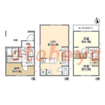 グランドピアノ可の賃貸物件 2 SLDK 23.1万円の図面１