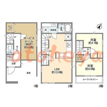 防音室のある楽器可 賃貸物件 2 SLDK 22.8万円の図面１