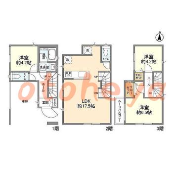 グランドピアノ可の賃貸物件 3 LDK 25.8万円の図面１
