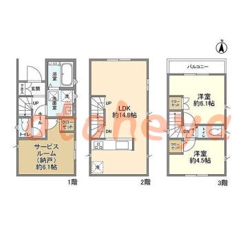 グランドピアノ可の賃貸物件 2 SLDK 22.6万円の図面１