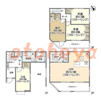 グランドピアノ可の賃貸物件 3 SLDK 19.9万円の図面１