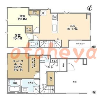 防音室のある楽器可 賃貸物件 2 SLDK 19.8万円の図面１