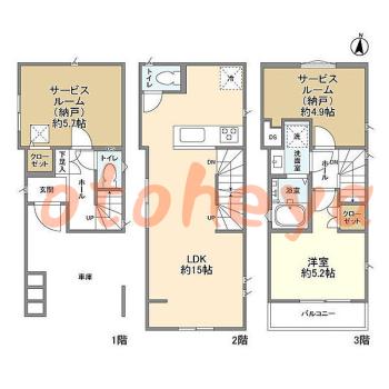 楽器可の賃貸物件 1 SLDK 17.5万円の図面１