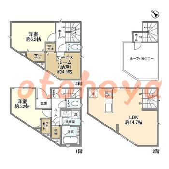 グランドピアノ可の賃貸物件 2 SLDK 22万円の図面１