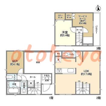 防音室のある楽器可 賃貸物件 1SLDK 28.8万円の図面１