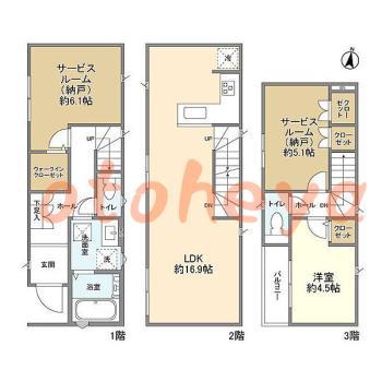 楽器可の賃貸物件 1 SLDK 20.4万円の図面１