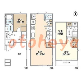 グランドピアノ可の賃貸物件 2 SLDK 18.3万円の図面１