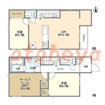 楽器可の賃貸物件 2SLDK 20.2万円の図面１