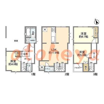 楽器可の賃貸物件 3 LDK 25万円の図面１
