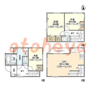 防音室のある楽器可 賃貸物件 3 LDK 17.2万円の図面１