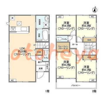 グランドピアノ可の賃貸物件 4LDK 19.8万円の図面１