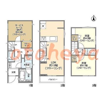 防音室のある楽器可 賃貸物件 2 SLDK 23.8万円の図面１