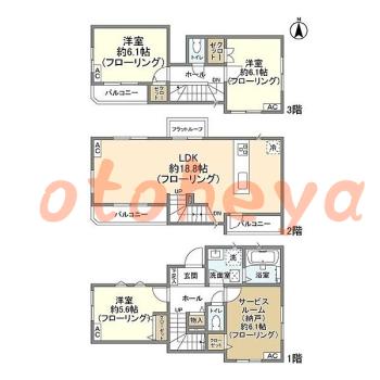 グランドピアノ可の賃貸物件 3SLDK 26.9万円の図面１