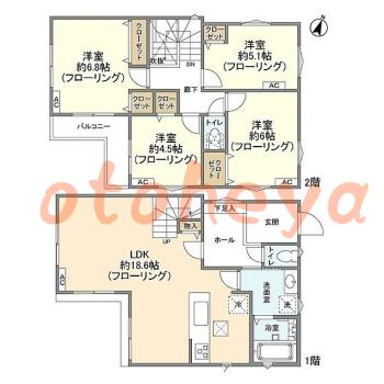 防音室のある楽器可 賃貸物件 4 LDK 19.2万円の図面１