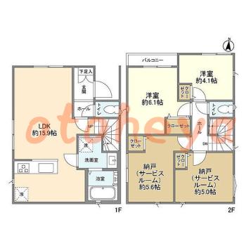 楽器可の賃貸物件 2 SLDK 17.8万円の図面１