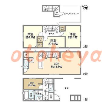 防音室のある楽器可 賃貸物件 3 SLDK 22.6万円の図面１