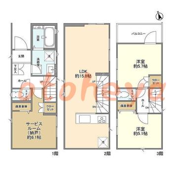 楽器可の賃貸物件 2 SLDK 18.3万円の図面１