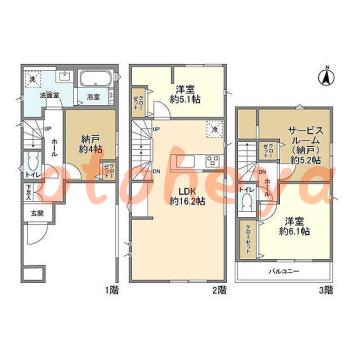 防音室のある楽器可 賃貸物件 2 SLDK 20.9万円の図面１