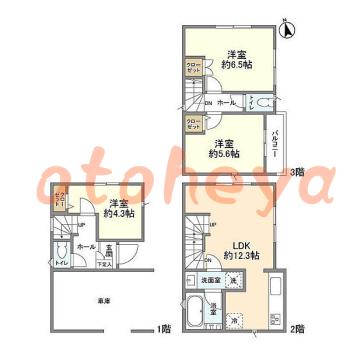 グランドピアノ可の賃貸物件 3 LDK 21.9万円の図面１