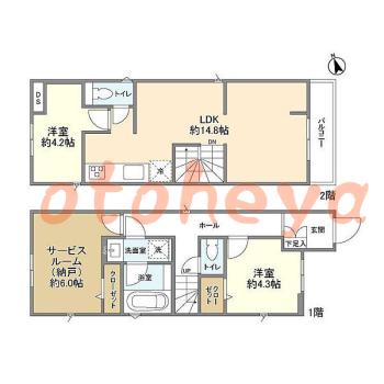 楽器可の賃貸物件 2 SLDK 27.7万円の図面１