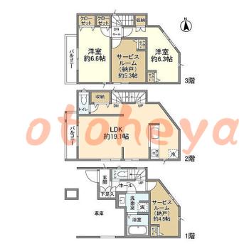 楽器可の賃貸物件 2 SLDK 17万円の図面１