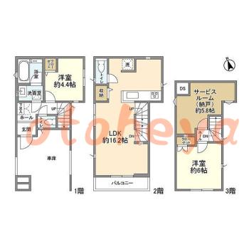楽器可の賃貸物件 2 SLDK 19.8万円の図面１