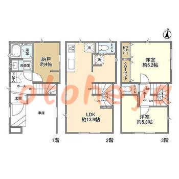 グランドピアノ可の賃貸物件 2 SLDK 23.7万円の図面１