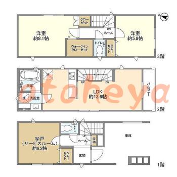 楽器可の賃貸物件 2 SLDK 20.2万円の図面１