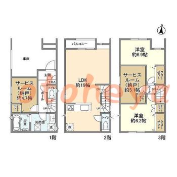楽器可の賃貸物件 2 SLDK 17.5万円の図面１
