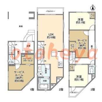 楽器可の賃貸物件 2 SLDK 27.8万円の図面１