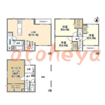 楽器可の賃貸物件 3 SLDK 17.1万円の図面１