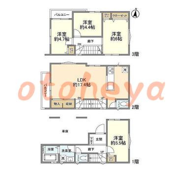 防音室のある楽器可 賃貸物件 4 LDK 17万円の図面１