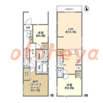 楽器可の賃貸物件 2 SLDK 21.4万円の図面１