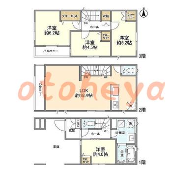 楽器可の賃貸物件 4 LDK 21万円の図面１