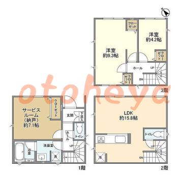 楽器可の賃貸物件 2 SLDK 34.9万円の図面１