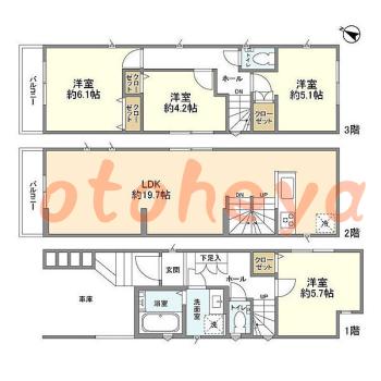 グランドピアノ可の賃貸物件 4 LDK 18万円の図面１