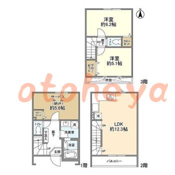 楽器可の賃貸物件 2 SLDK 17.2万円の図面１