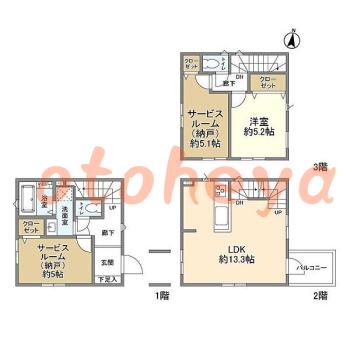 グランドピアノ可の賃貸物件 1 SLDK 18.5万円の図面１