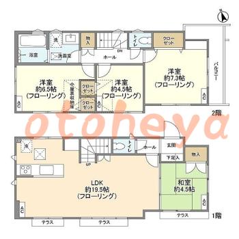 グランドピアノ可の賃貸物件 4 LDK 30.3万円の図面１