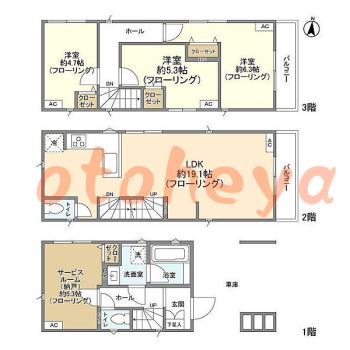 楽器可の賃貸物件 3 SLDK 25.6万円の図面１