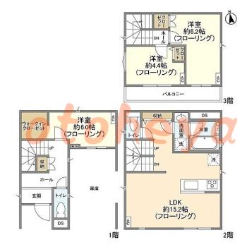 防音室のある楽器可 賃貸物件 3 LDK 22.3万円の図面１